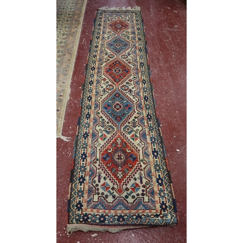 553 - Turkish Shirvan blue patterned runner - Approx 320cm x 67cm