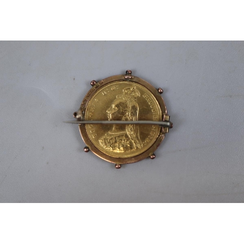 92 - 22ct gold sovereign dated 1887 with 9ct gold mount - Approx weight: 10.2g