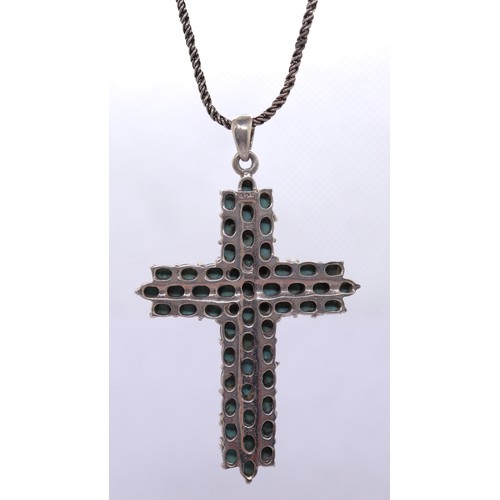 14 - Large silver and turquoise cross on chain