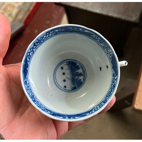 246 - Antique Chinese blue and white plate together with 2 cups