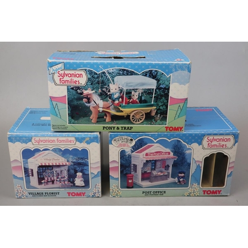 127 - 3 Sylvanian Family sets - Florist, Post Office and Pony and Trap in original boxes