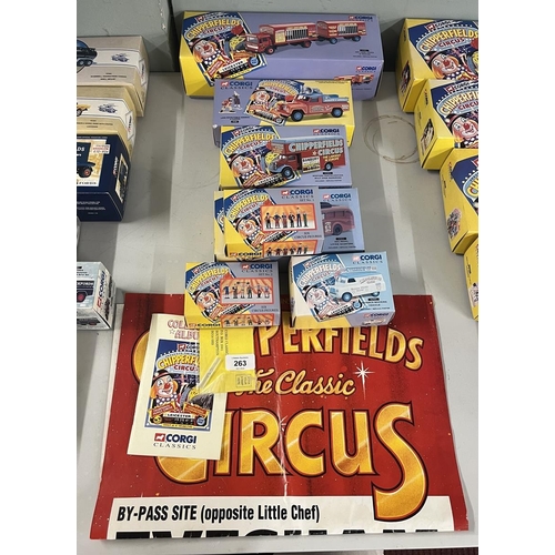 263 - Collection of Corgi Chipperfields Circus die cast vehicles in original boxes to include circus poste... 