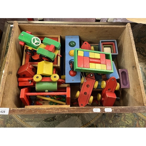 428 - Collection of coloured wooden building blocks etc