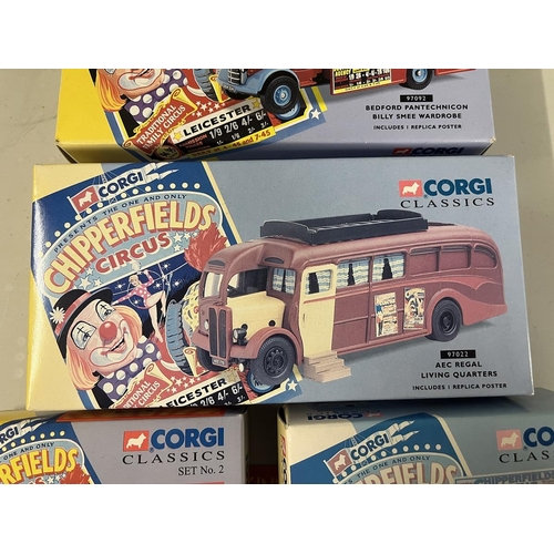 263 - Collection of Corgi Chipperfields Circus die cast vehicles in original boxes to include circus poste... 