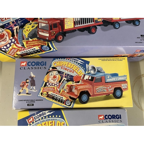 263 - Collection of Corgi Chipperfields Circus die cast vehicles in original boxes to include circus poste... 