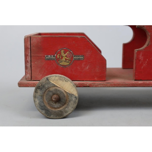 352 - Vintage wooden toy car garage with wooden toy train