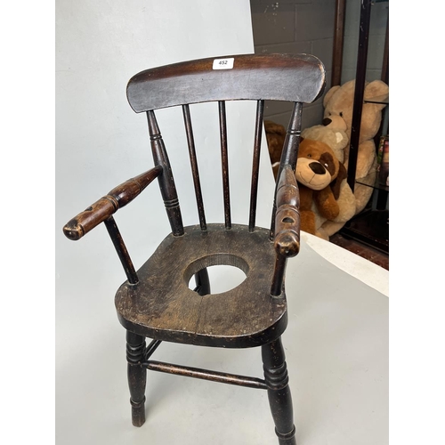 452 - Victorian child's stick back commode chair