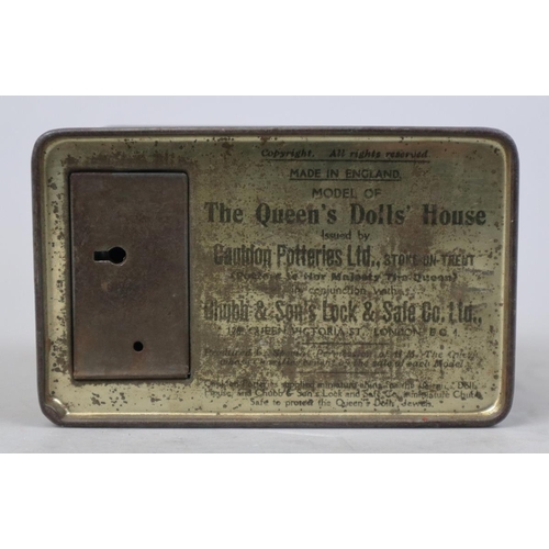 90 - Model of Queen Victorias dolls house tin money box with original key and book