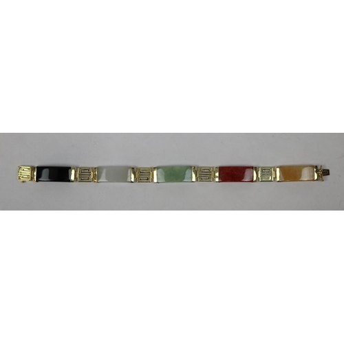 127 - Fine 14ct gold mix coloured jade bracelet