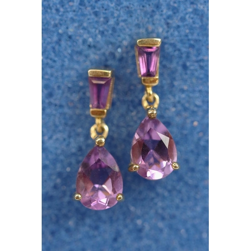 159 - Pair of gold amethyst drop earrings