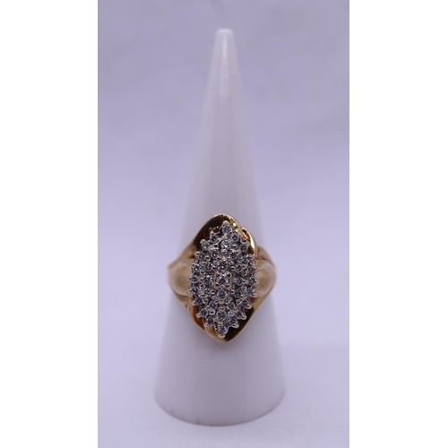 163 - Large gold diamond cluster ring - Size O