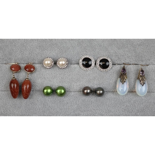 166 - 6 pairs of silver stone set earrings to include moonstone