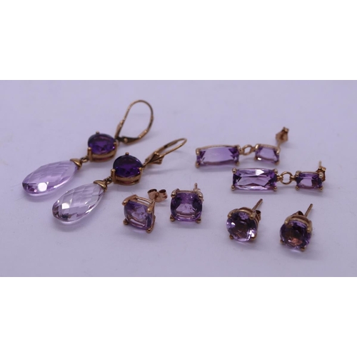 174 - Collection of gold and amethyst earrings