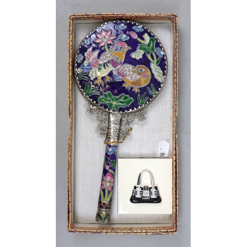 252 - Cloisonne hand mirror together with another compact mirror