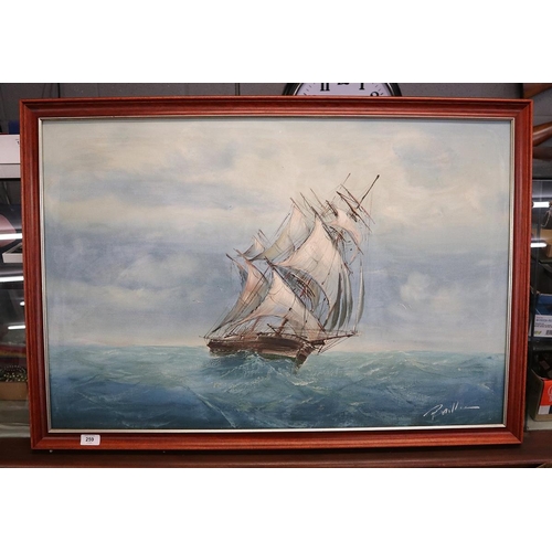 259 - Oil on canvas of a galleon in rough seas by Baillie - Approx IS 90cm x 60cm