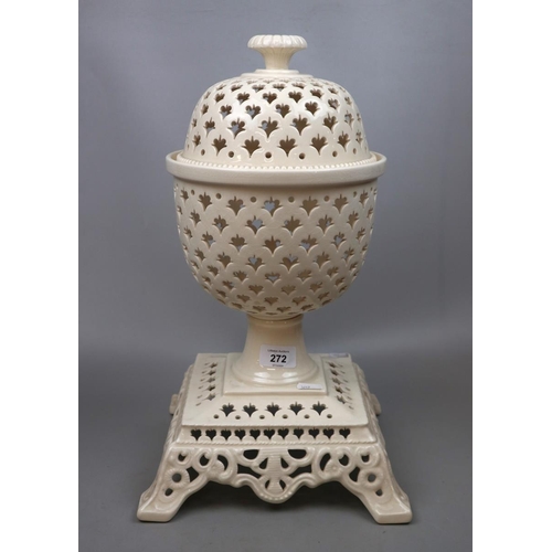 272 - Large Royal Creamware pedestal urn with lid - Height 41cm