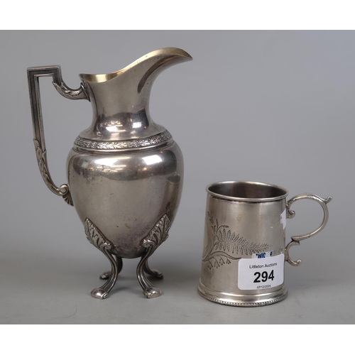 294 - WMF German silver plated jug and engraved tankard