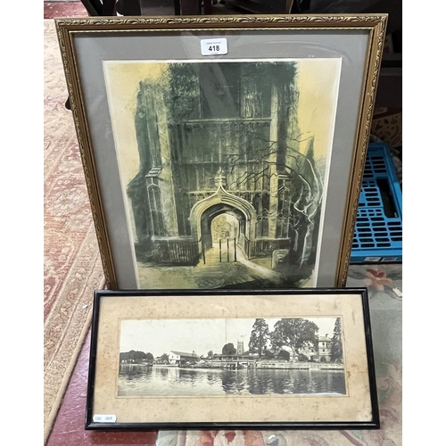 418 - Signed lithograph of the Bell Tower Arch, Evesham by Victor A Jones together with an old photo of Ev... 