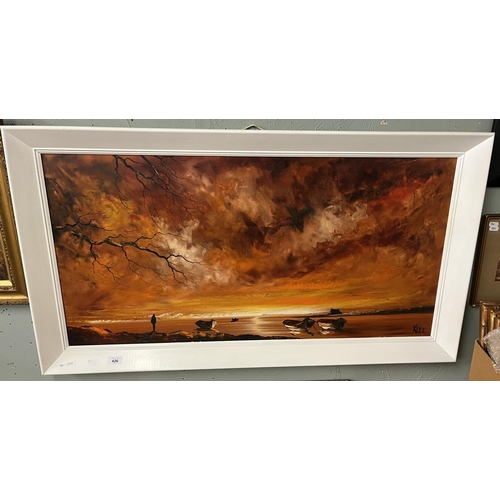 426 - Oil on board - Red Sunset signed Raymond Klee - Approx IS: 90cm x 50cm