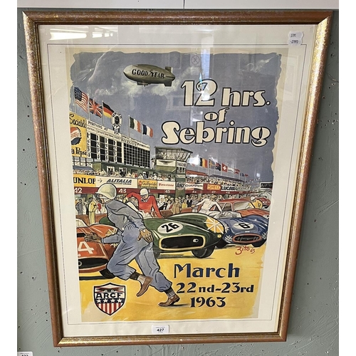 427 - 1963 12 hours of Sebring motor racing poster in frame