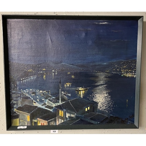 428 - Oil on canvas - The Bosphorous Istanbul from Cihangir by Philip Fooks, Winter 1958 - Approx IS 64cm ... 