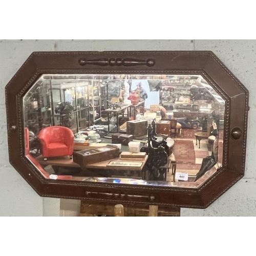 441 - Edwardian oak framed & bevelled glass wall mirror