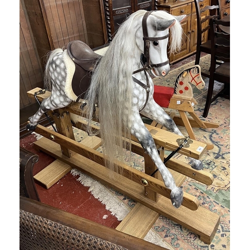 445 - Rare fine quality dapple grey rocking horse by SJ Lippett of Bretforton with leather saddle and real... 