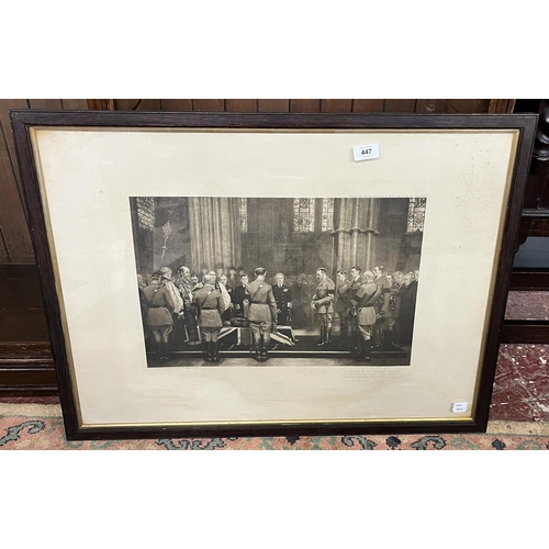 447 - Framed picture The Burial of the Unknown Warrior in Westminster Abbey