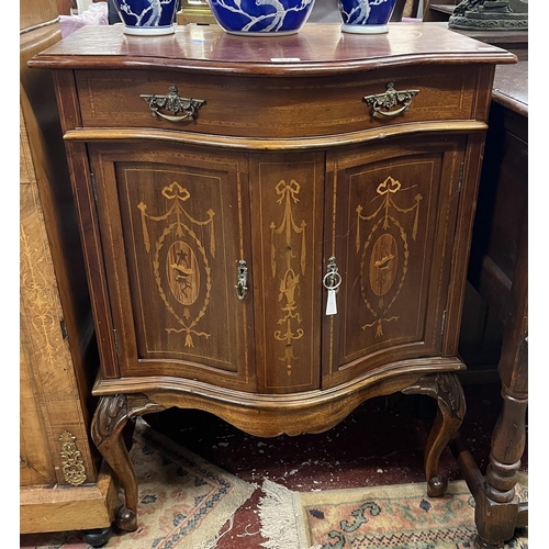 532 - Edwardian inlaid serpentine fronted side cabinet