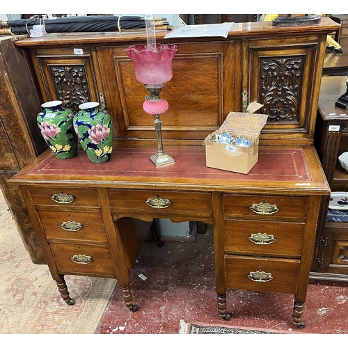 546 - Antique carved oak bureau desk