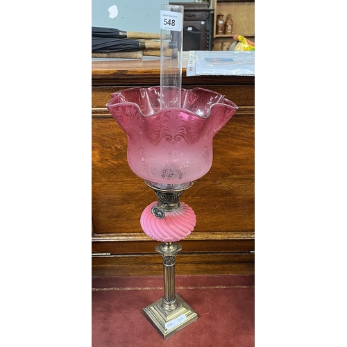 548 - Cranberry glass oil lamp