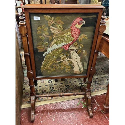 557 - Antique mahogany tapestry fire screen