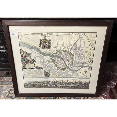 563 - Large framed 17thC map showing 17thC Berlin