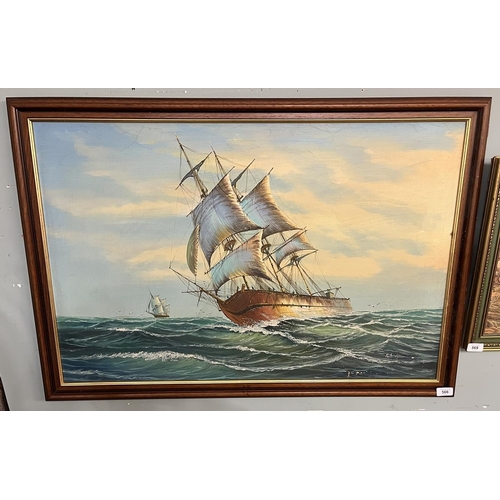 566 - Oil on canvas - Nautical scene signed Ambrose - Approx IS 90cm x 60cm