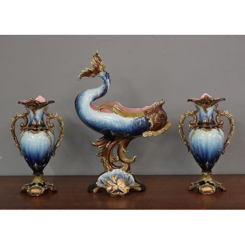 572 - Julius Dressler Ceramic 3 piece garniture - Approx height: 52cm