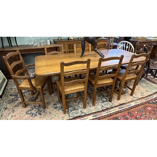 575 - Alan 'Acornman' Grainger Arts & Crafts Yorkshire school dining table and 8 matching chairs to in... 