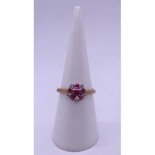 61 - Silver ruby & diamond set cluster ring - Size  - Size M