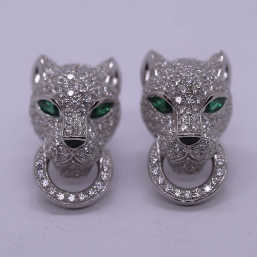 62 - Silver leopard stone set earrings