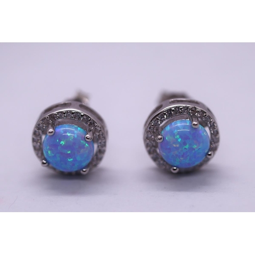 64 - Pair of silver opal set earrings