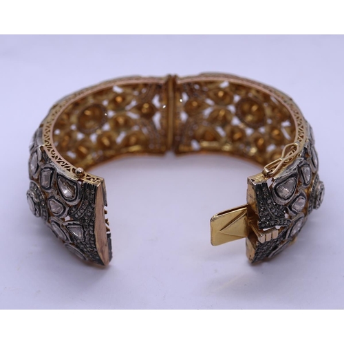 128 - Very heavy 14ct gold & silver Mughal bracelet set with multiple lasque/potrait cut diamonds