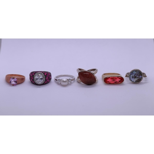 140 - Collection of 6 silver stone set rings