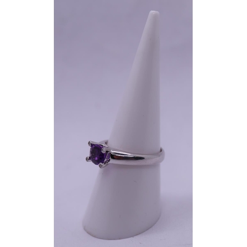 155 - Fine 18ct white gold diamond and amethyst ring - Size N