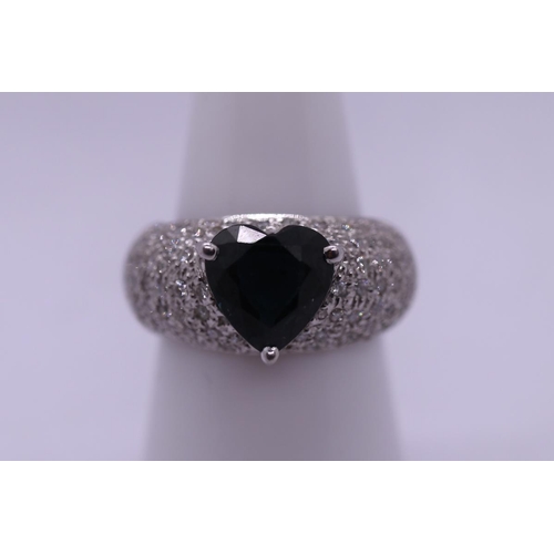 160 - 18ct white gold sapphire and diamond set ring - Size N