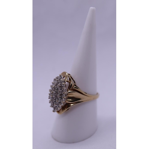 163 - Large gold diamond cluster ring - Size O