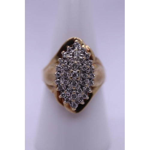 163 - Large gold diamond cluster ring - Size O