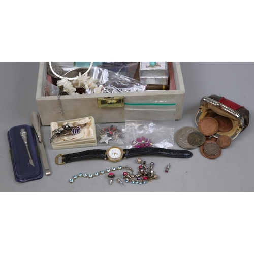 180 - Jewellery box and contents to include silver