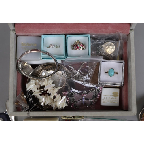 180 - Jewellery box and contents to include silver