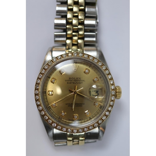 196 - Rolex Oyster Perpetual Datejust bi-metal Jubilee bracelet diamond dial & diamond bezel