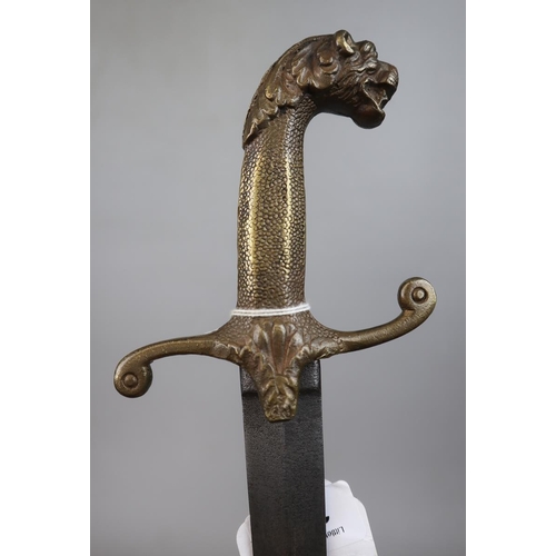 234 - 1850's French Bandsman's sword with lionshead grip and makers mark for Coulaux & Cie, Klingentha... 