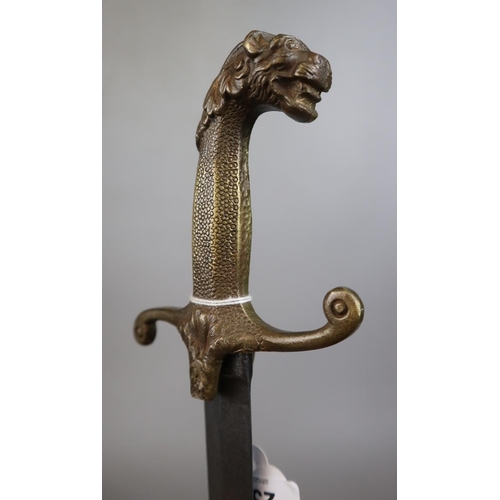 234 - 1850's French Bandsman's sword with lionshead grip and makers mark for Coulaux & Cie, Klingentha... 